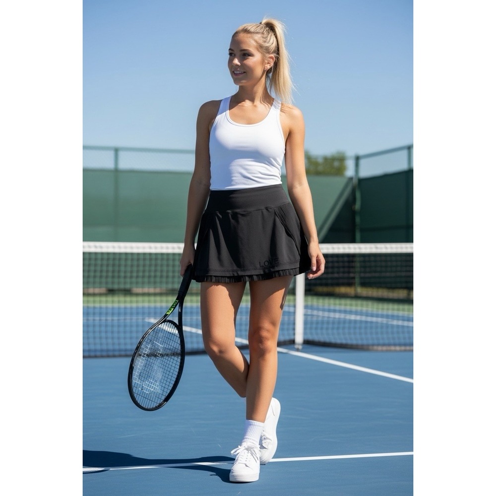 Lucky in Love Skort Black Stretch Sporty Tennis Athletic Women's Size M